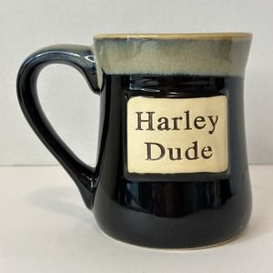 LTD Commodities, HARLEY DUDE Coffee Mug/Cup Glazed Pottery Blue Stoneware